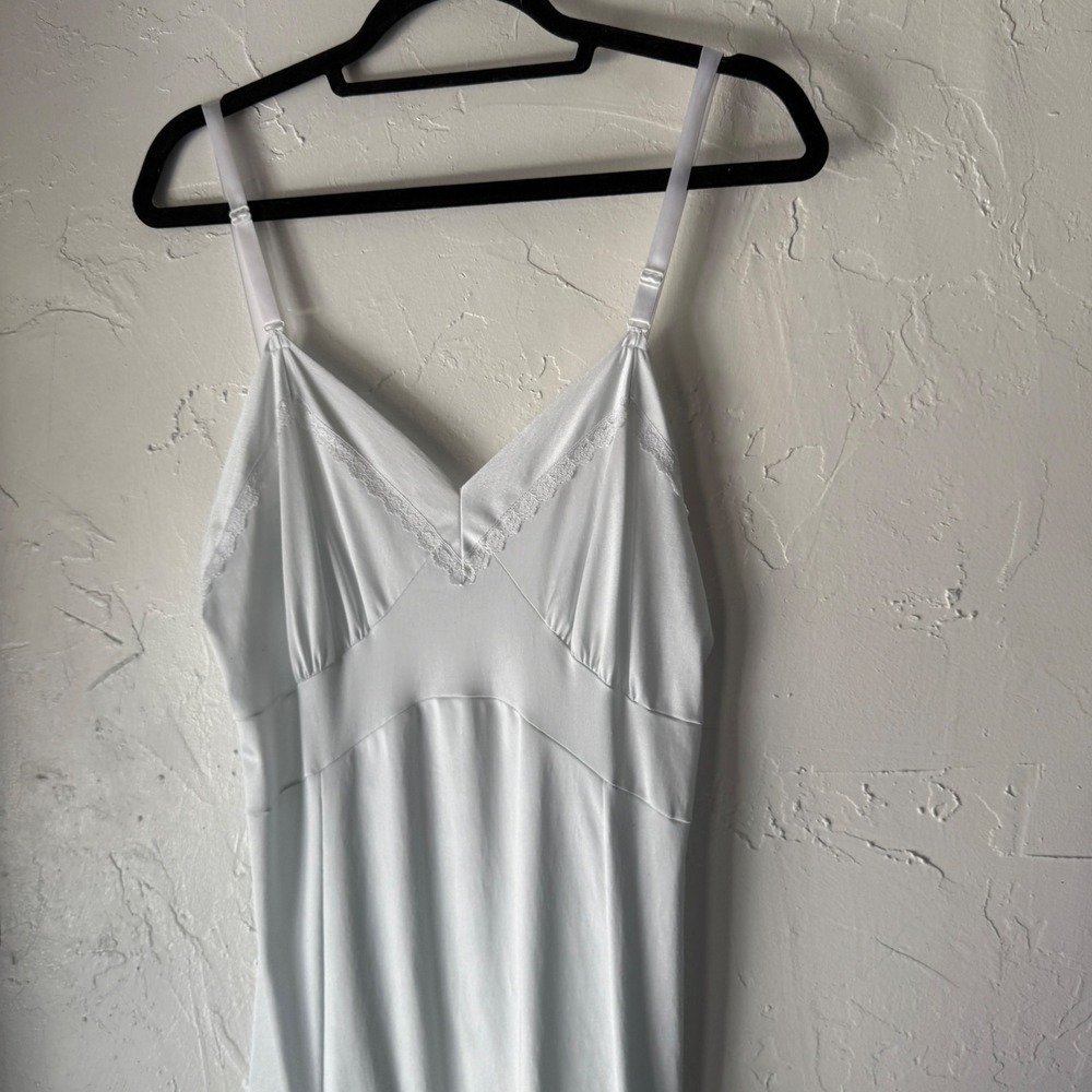 Vintage Velrose White Lace Trim Slip Dress Lingerie Full Slip Size 36 Coquette - Picture 2 of 8